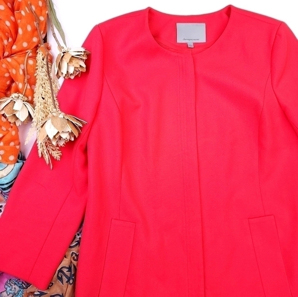 Classique Entiers Pink Red Long Jacket Coat Sz L - Picture 8 of 14